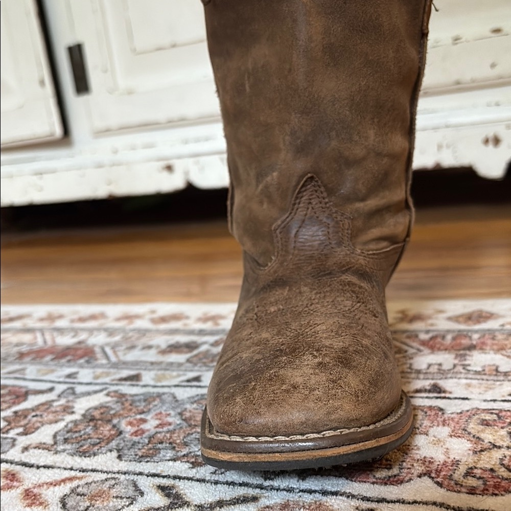 Chocolate Brown Suede Cowboy Boots with Distressed Finish